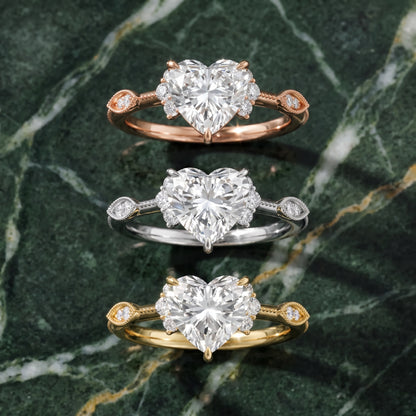 Naomi Vintage Milgrain Heart Diamond Engagement Ring in White Gold - 3rings.jpg