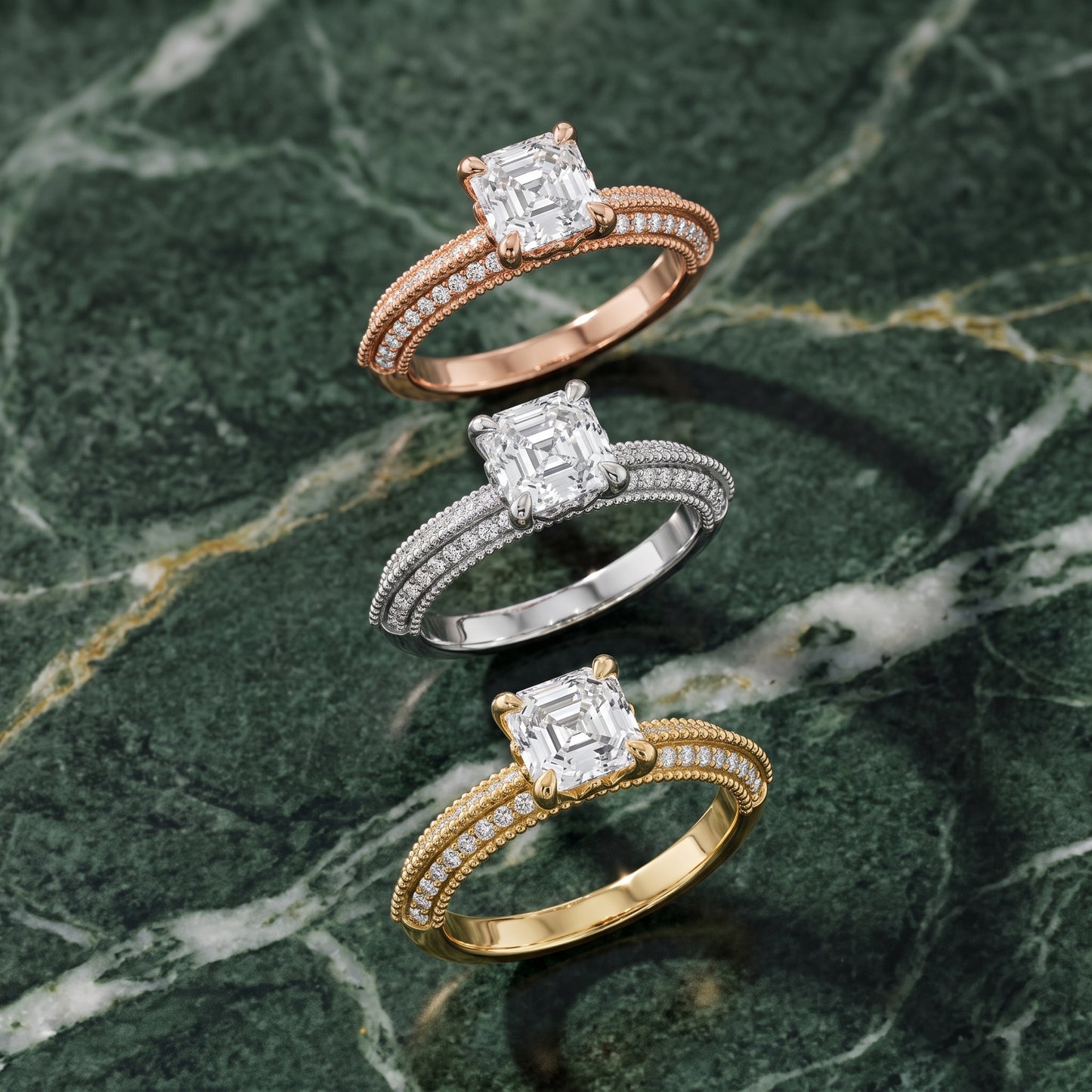 Indie Vintage Milgrain Asscher Diamond Engagement Ring in Silver - 3rings.jpg