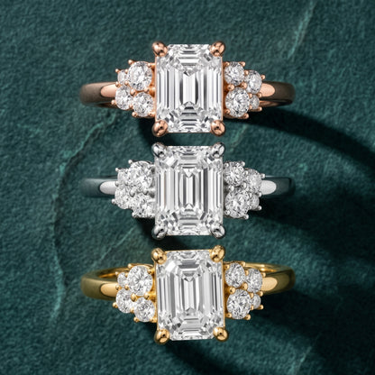 Hannah Cluster Emerald Diamond Engagement Ring in Silver - 3rings.jpg