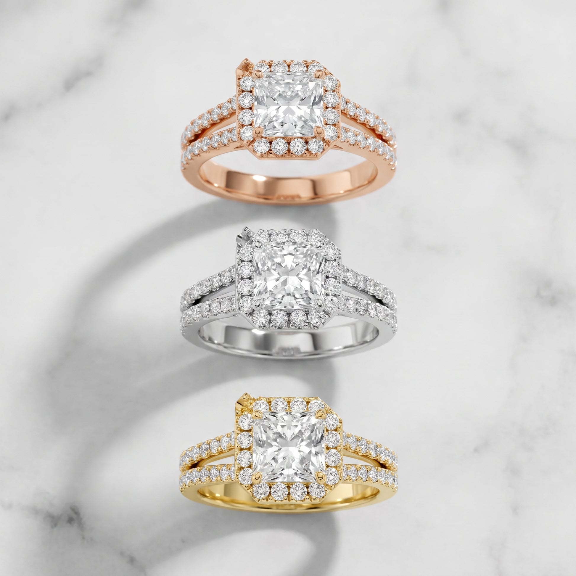 Kira Halo Split Shank Radiant Diamond Engagement Ring in Silver - 3rings.jpg