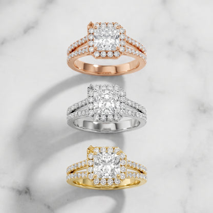 Kira Halo Split Shank Radiant Diamond Engagement Ring in Silver - 3rings.jpg