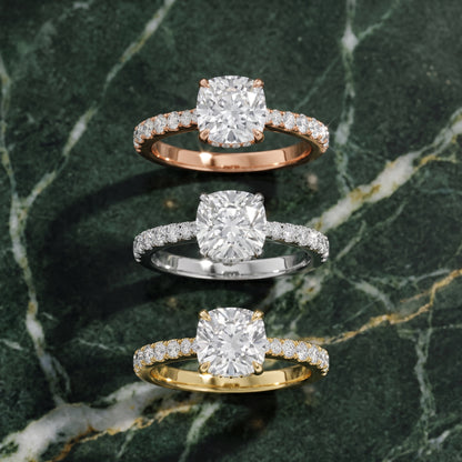 Gia Hidden Halo Pavé Cushion Diamond Ring in Silver - 3rings.jpg