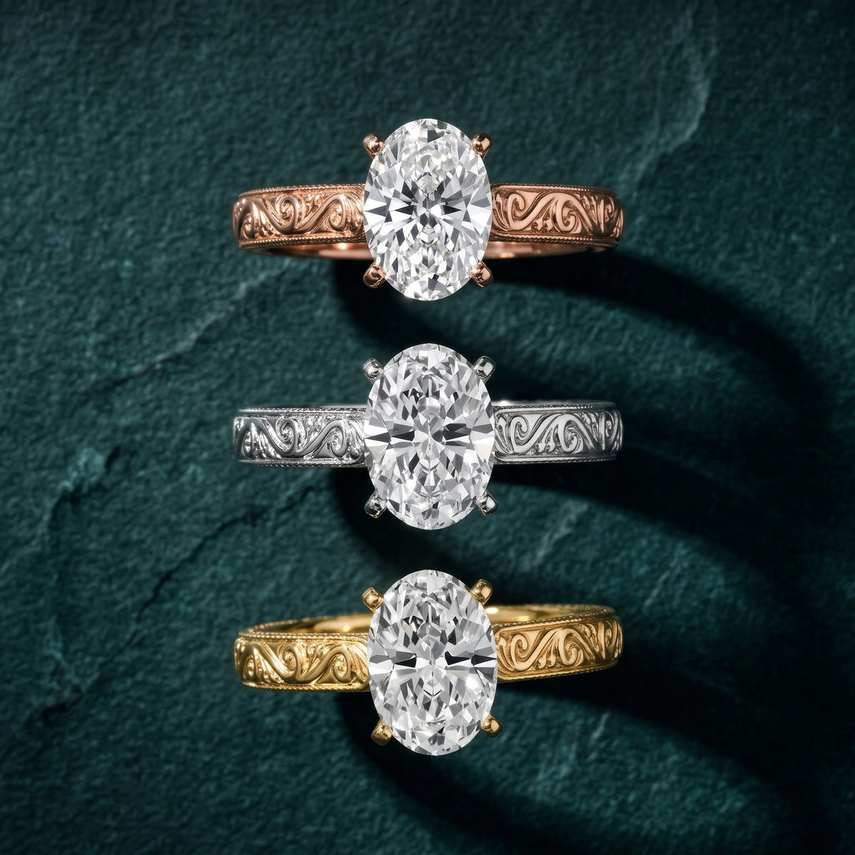 Fia Vintage Engraved Oval Diamond Engagement Ring in Silver - 3rings.jpg