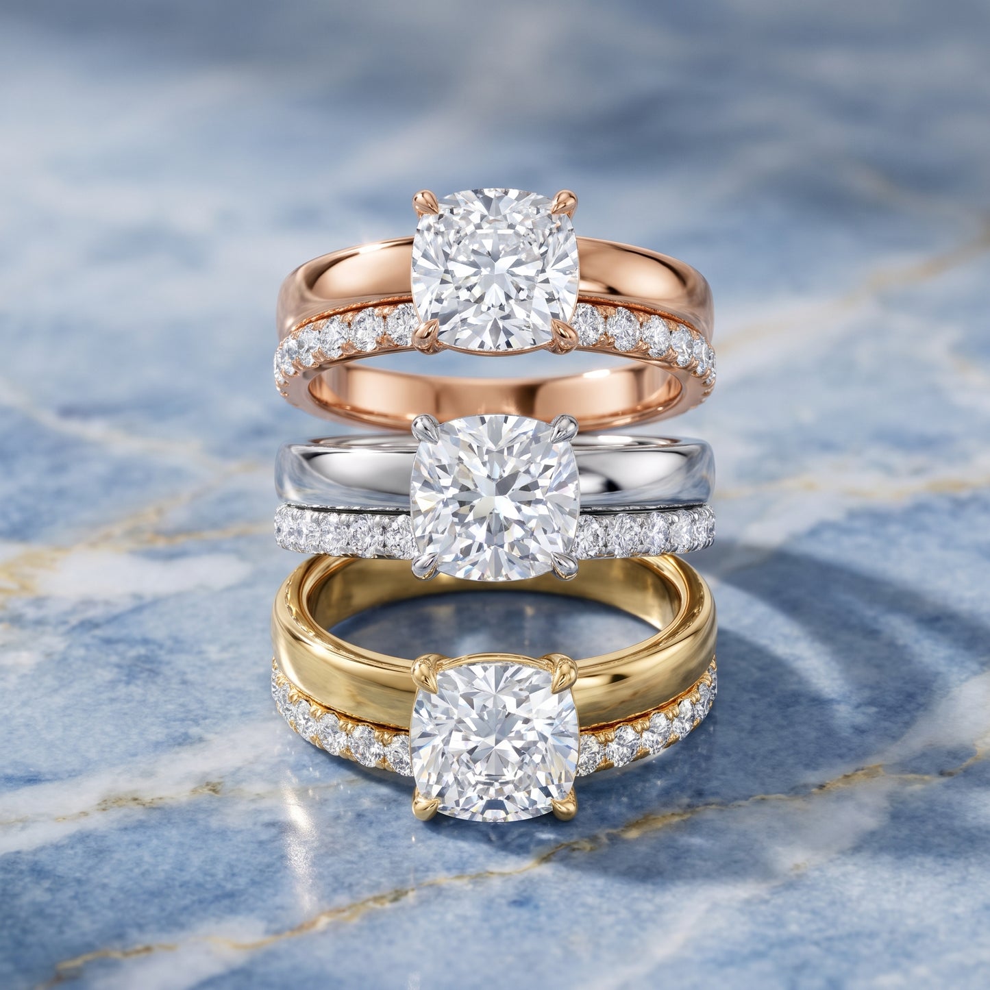 Veda Split Shank Pavé Cushion Diamond Engagement Ring in Silver - 3rings.jpg