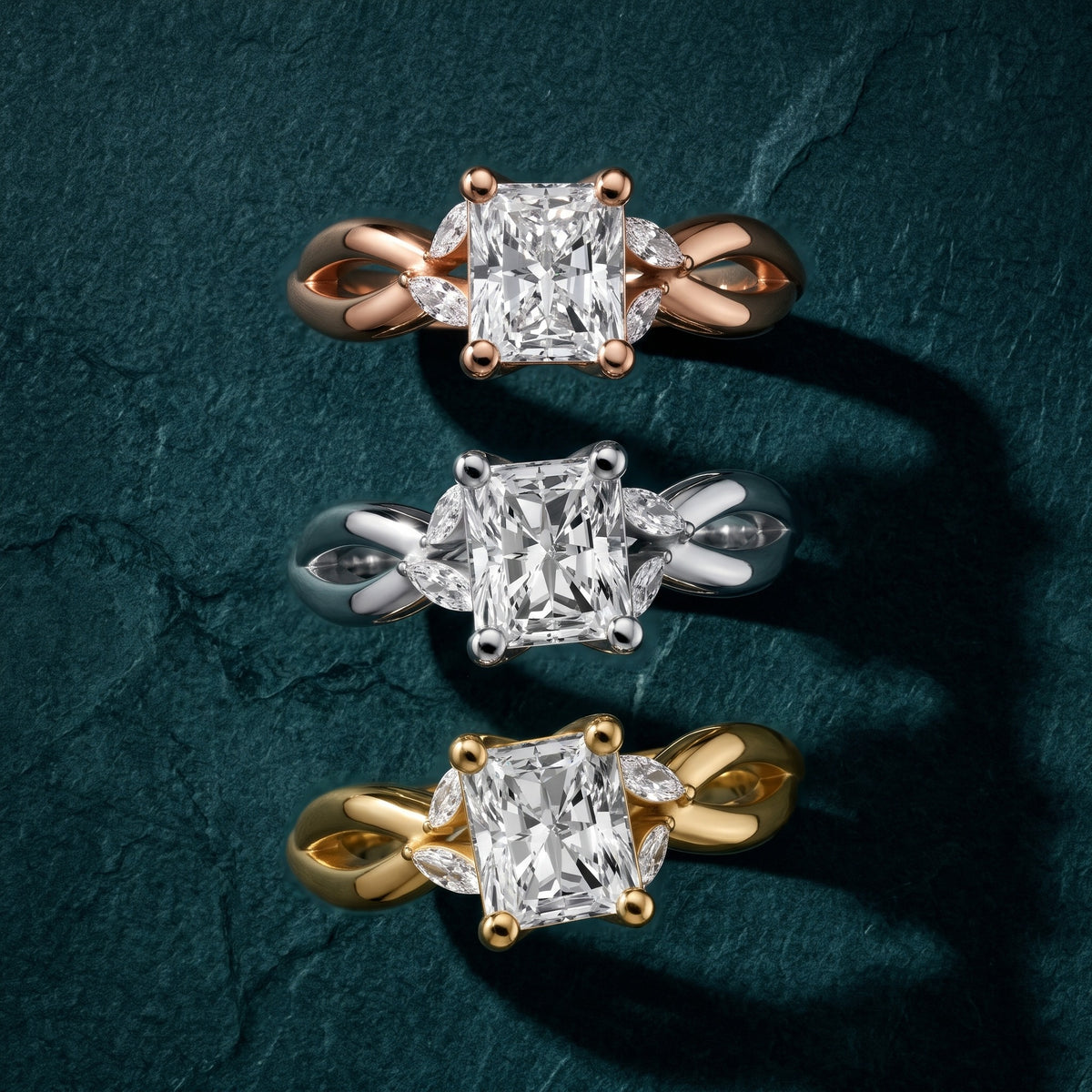 Luna Glow Twisted Radiant Diamond Engagement Ring in White Gold - 3rings.jpg