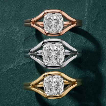 Windsor Half Bezel Solitaire Cushion Diamond Engagement Ring in White Gold - 3rings.jpg