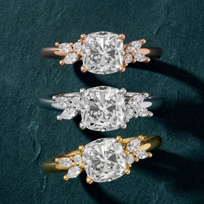 Avon Leaf Cluster Cushion Diamond Engagement Ring in Silver - 3rings.jpg