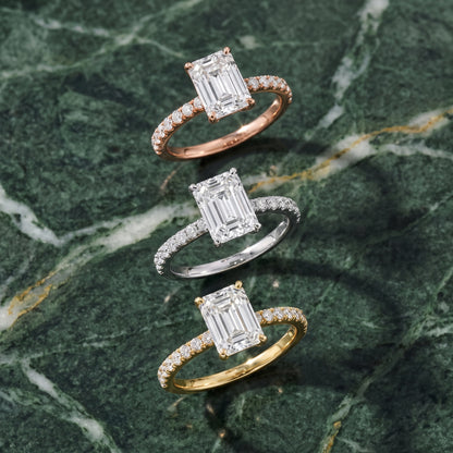 Juna French Pavé Solitaire Emerald Diamond Engagement Ring in Rose Gold - 3rings.jpg