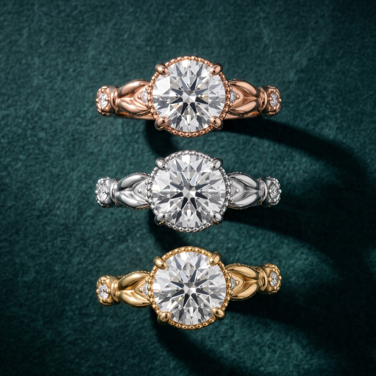 Pelham Vintage Leaf Round Diamond Engagement Ring in White Gold - 3rings.jpg