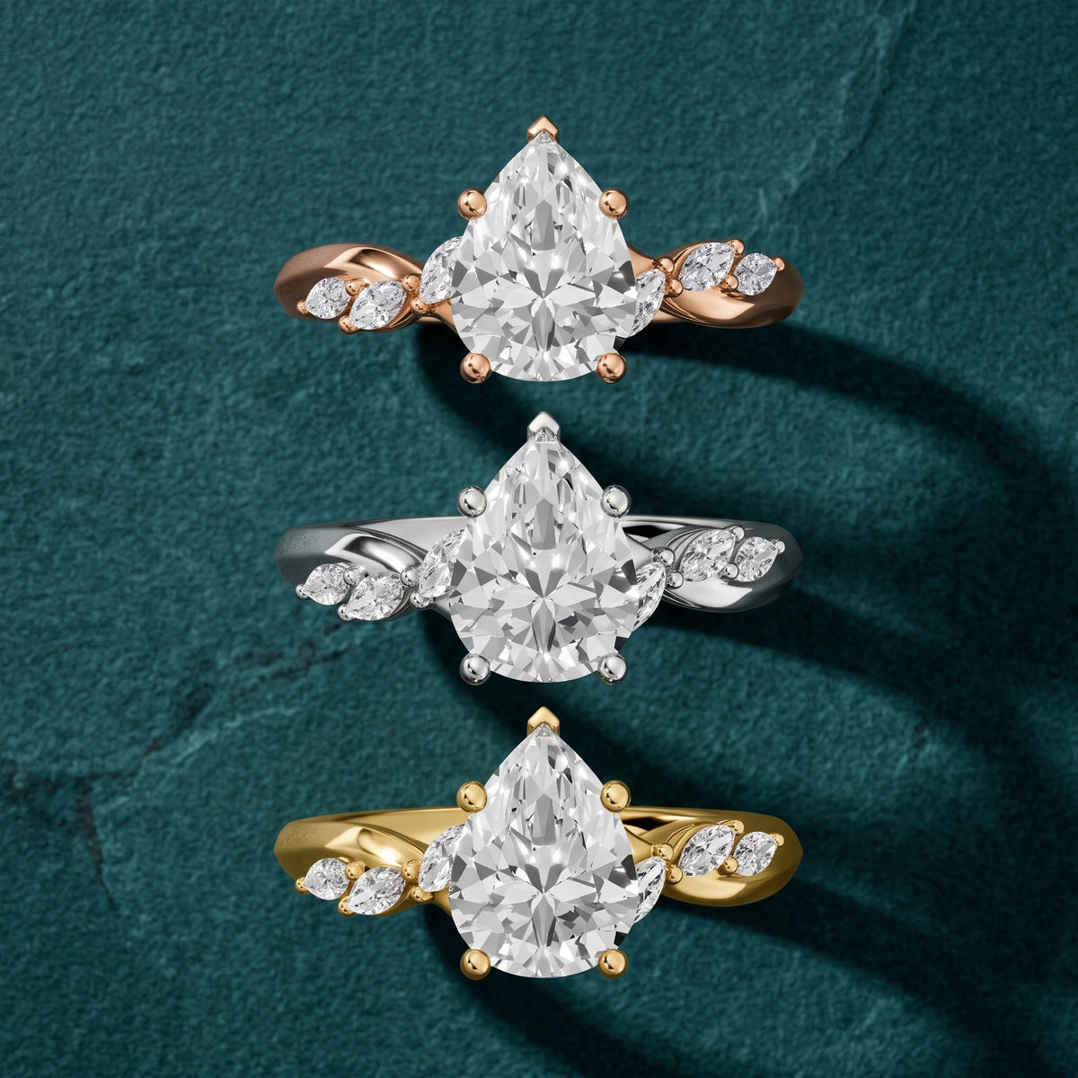 Cathy Leaf Twist Pear Diamond Engagement Ring in Silver - 3rings.jpg