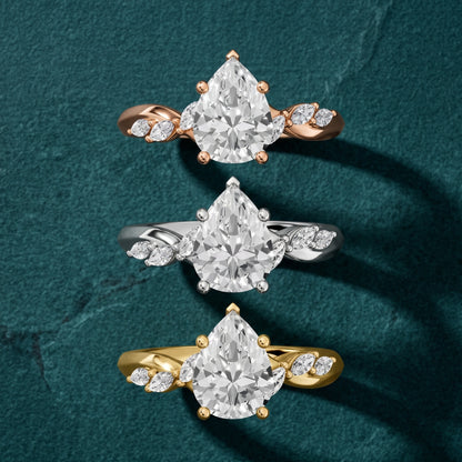 Cathy Leaf Twist Pear Diamond Engagement Ring in Silver - 3rings.jpg