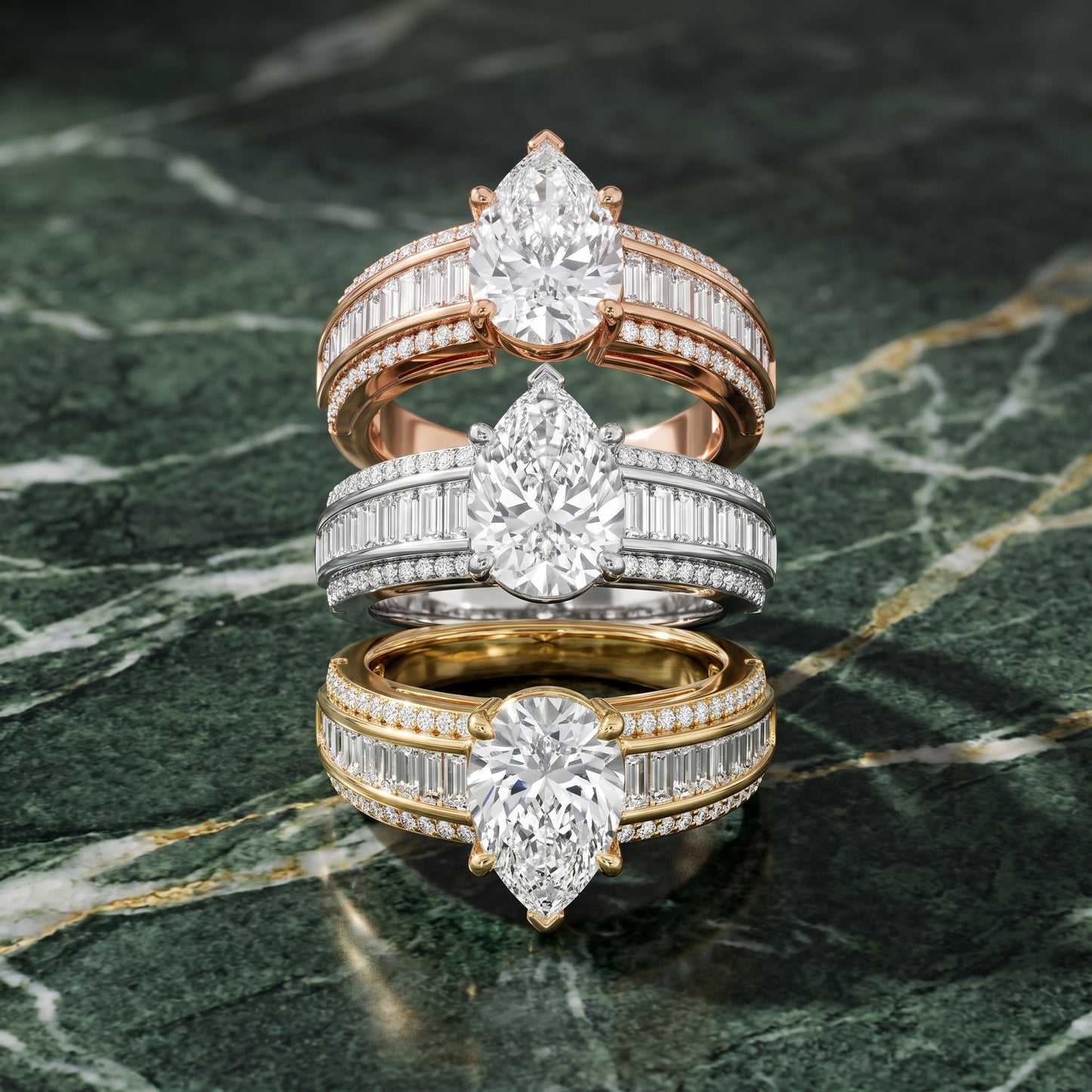 Halle Channel Set Baguette Accent Pear Diamond Engagement Ring in Rose Gold - 3rings.jpg
