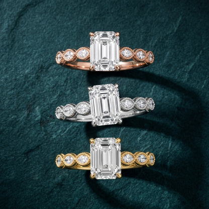 Freya Milgrain Leaf Emerald Diamond Engagement Ring in Silver - 3rings.jpg