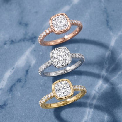Cora Bezel Pavé Cushion Diamond Ring in Yellow Gold - 3rings.jpg