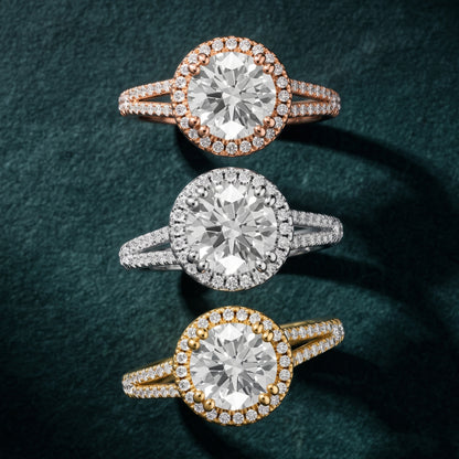 Dallas Halo Split Shank Round Diamond Engagement Ring in Yellow Gold - 3rings.jpg