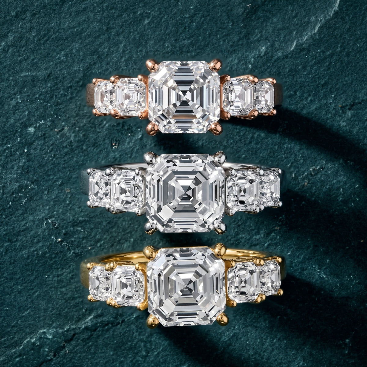 Hope Deco Five-Stone Asscher Diamond Engagement Ring in Yellow Gold - 3rings.jpg