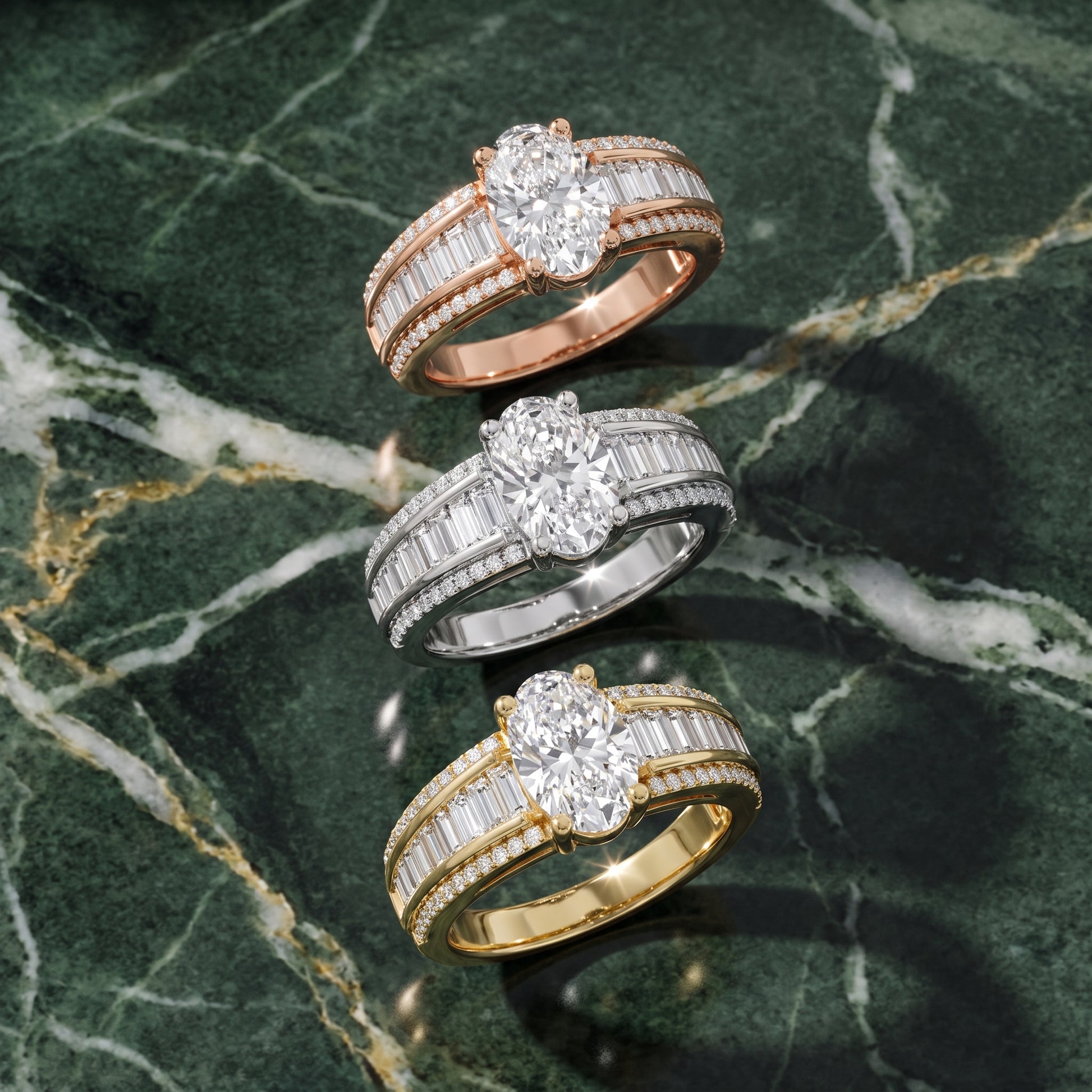 Halle Channel Set Baguette Accent Oval Diamond Engagement Ring in Rose Gold - 3rings.jpg
