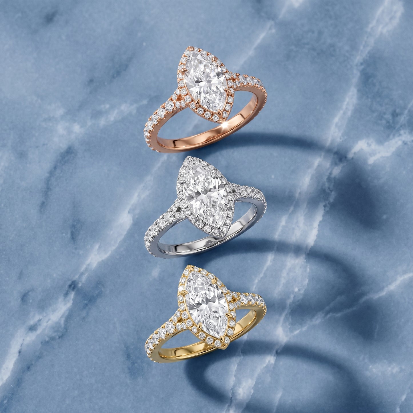 Bella Halo Pavé Marquise Diamond Engagement Ring in Yellow Gold - 3rings.jpg