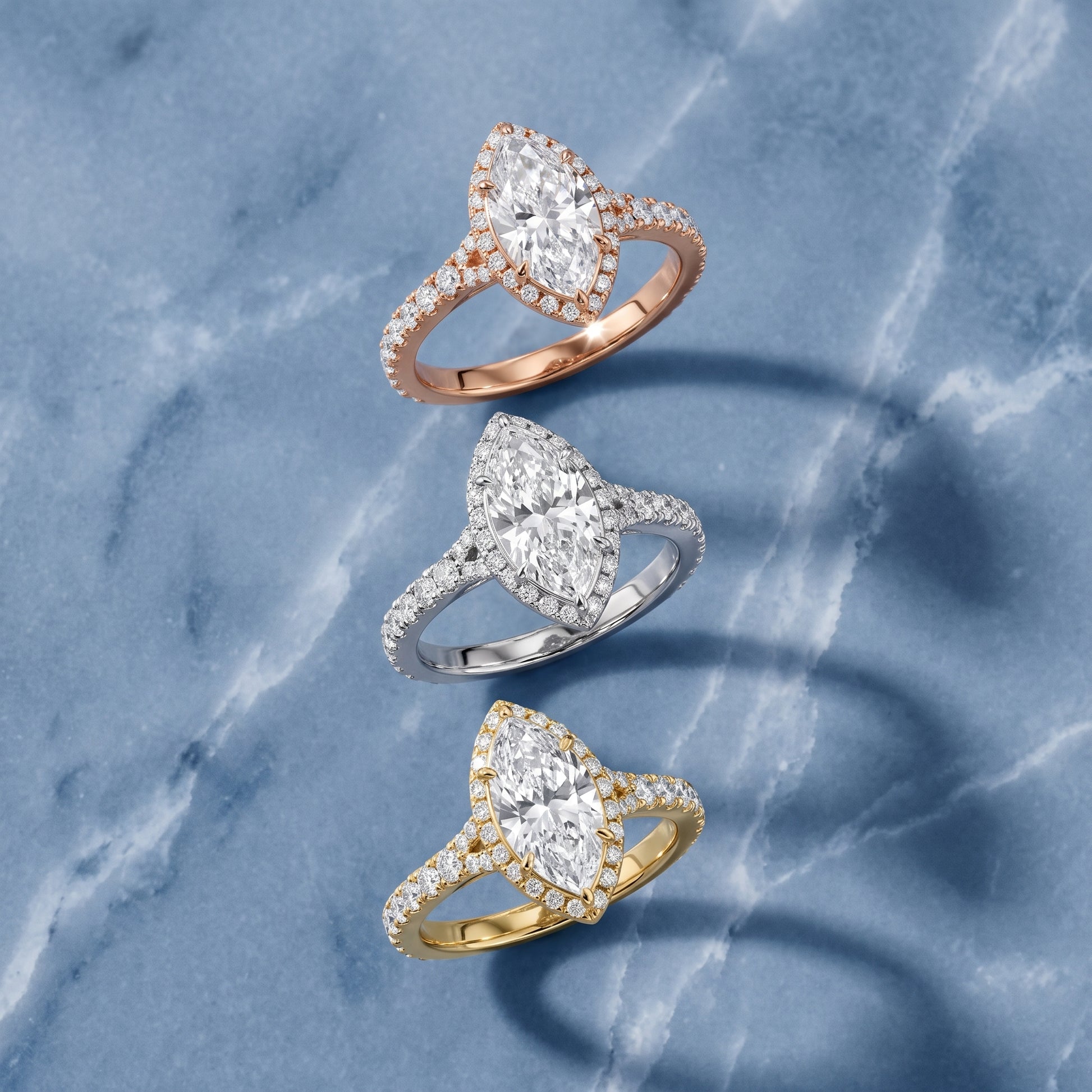 Bella Halo Pavé Marquise Diamond Engagement Ring in Yellow Gold - 3rings.jpg
