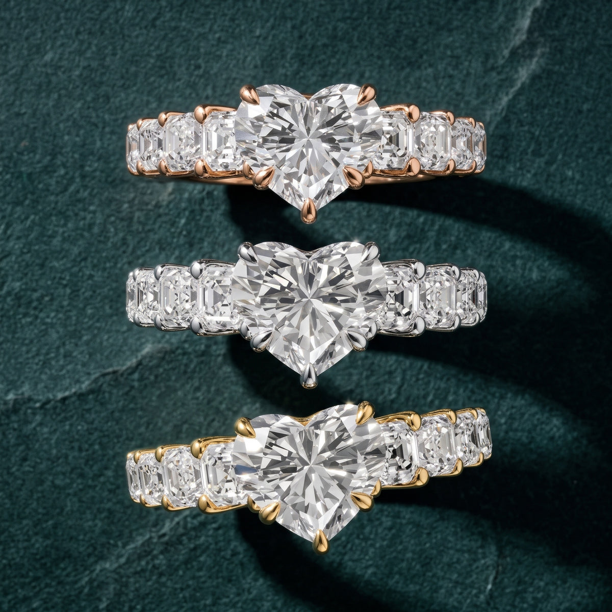 Sonja Graduated Pavé Heart Diamond Engagement Ring in Silver - 3rings.jpg