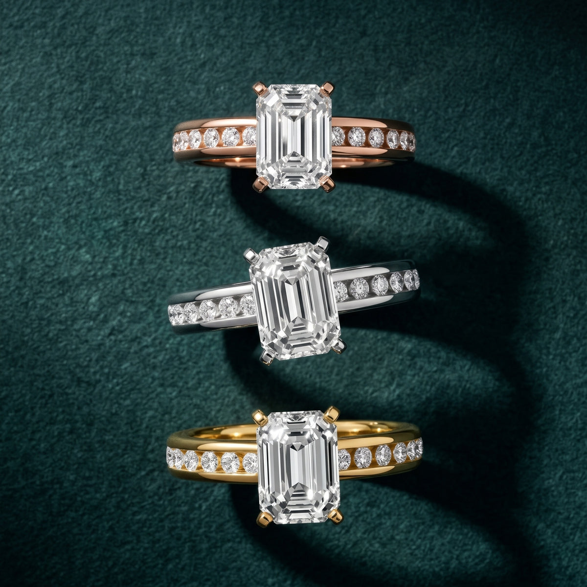 Avalon Channel Set Emerald Diamond Engagement Ring in Yellow Gold - 3rings.jpg