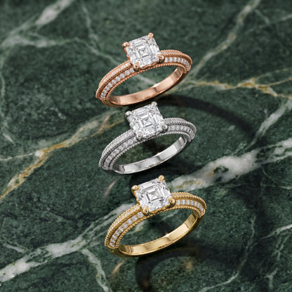 Indie Vintage Milgrain Asscher Diamond Engagement Ring in Platinum - 3rings.jpg