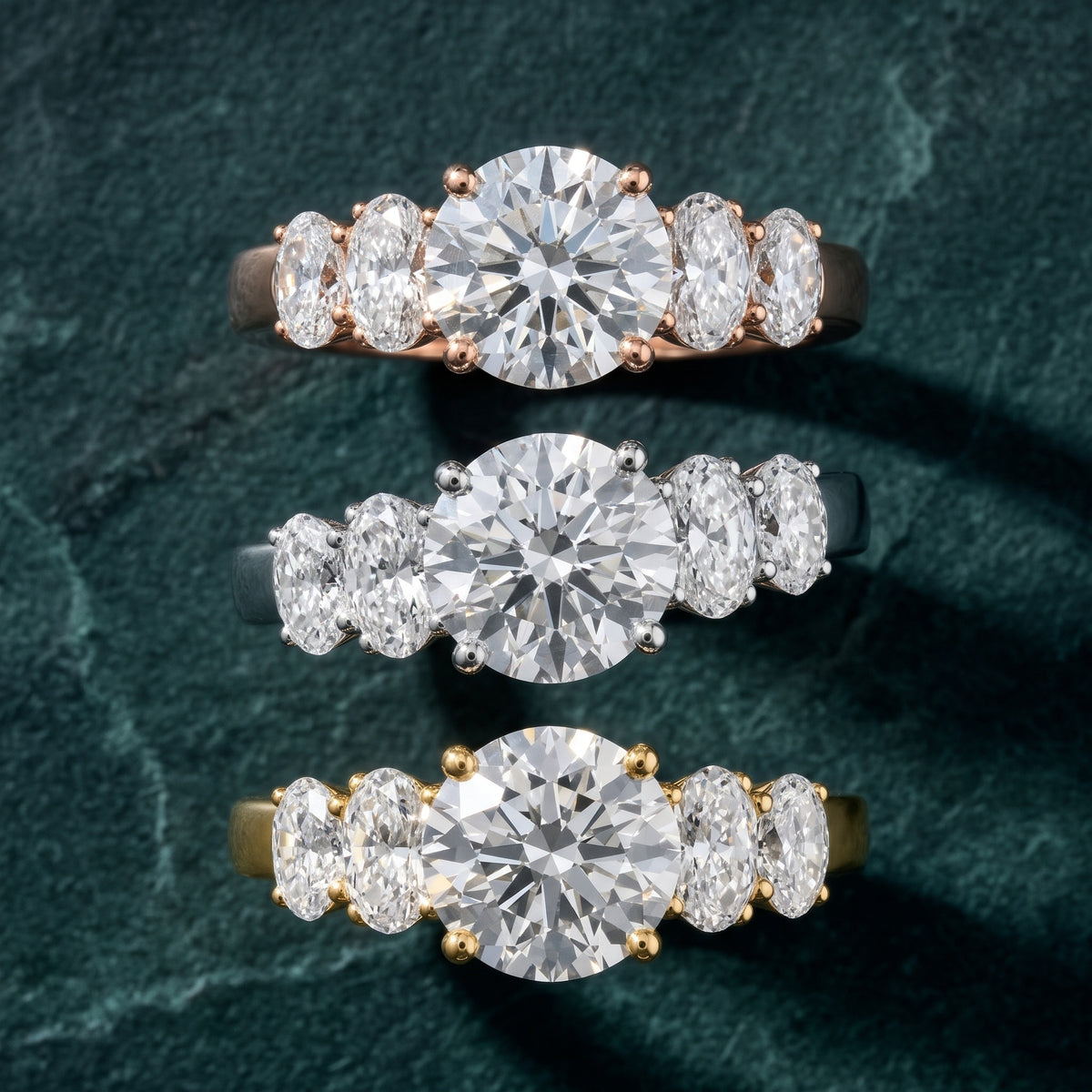 Kathy Graduated Five-Stone Round Diamond Engagement Ring in Platinum - 3rings.jpg