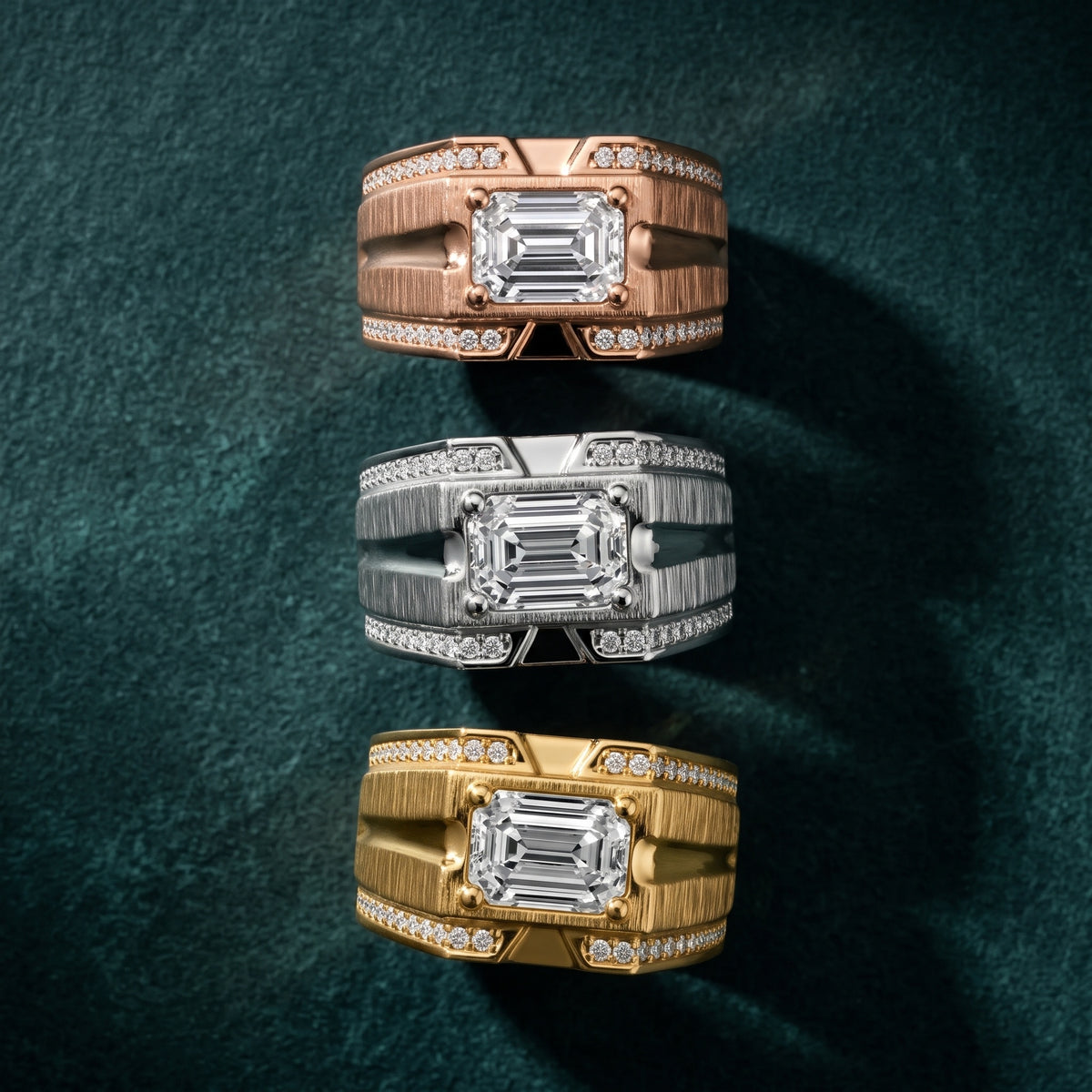 Lodi Wide Band Pavé Emerald Diamond Engagement Ring in Yellow Gold - 3rings.jpg