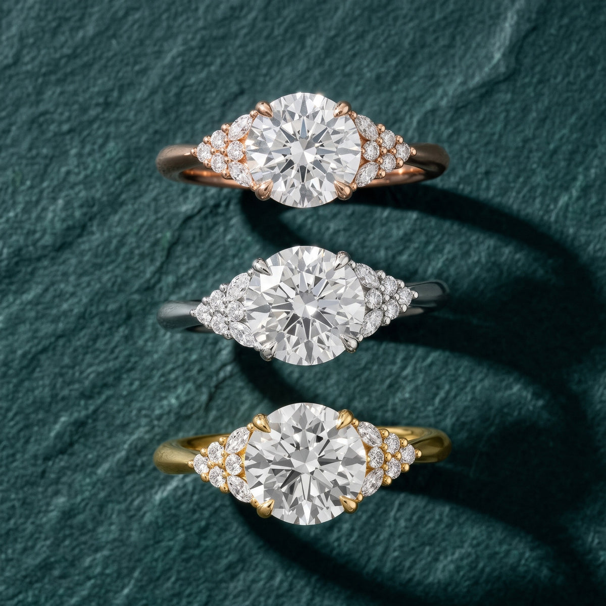 Fern Knife Edge Cluster Round Diamond Engagement Ring in Platinum - 3rings.jpg