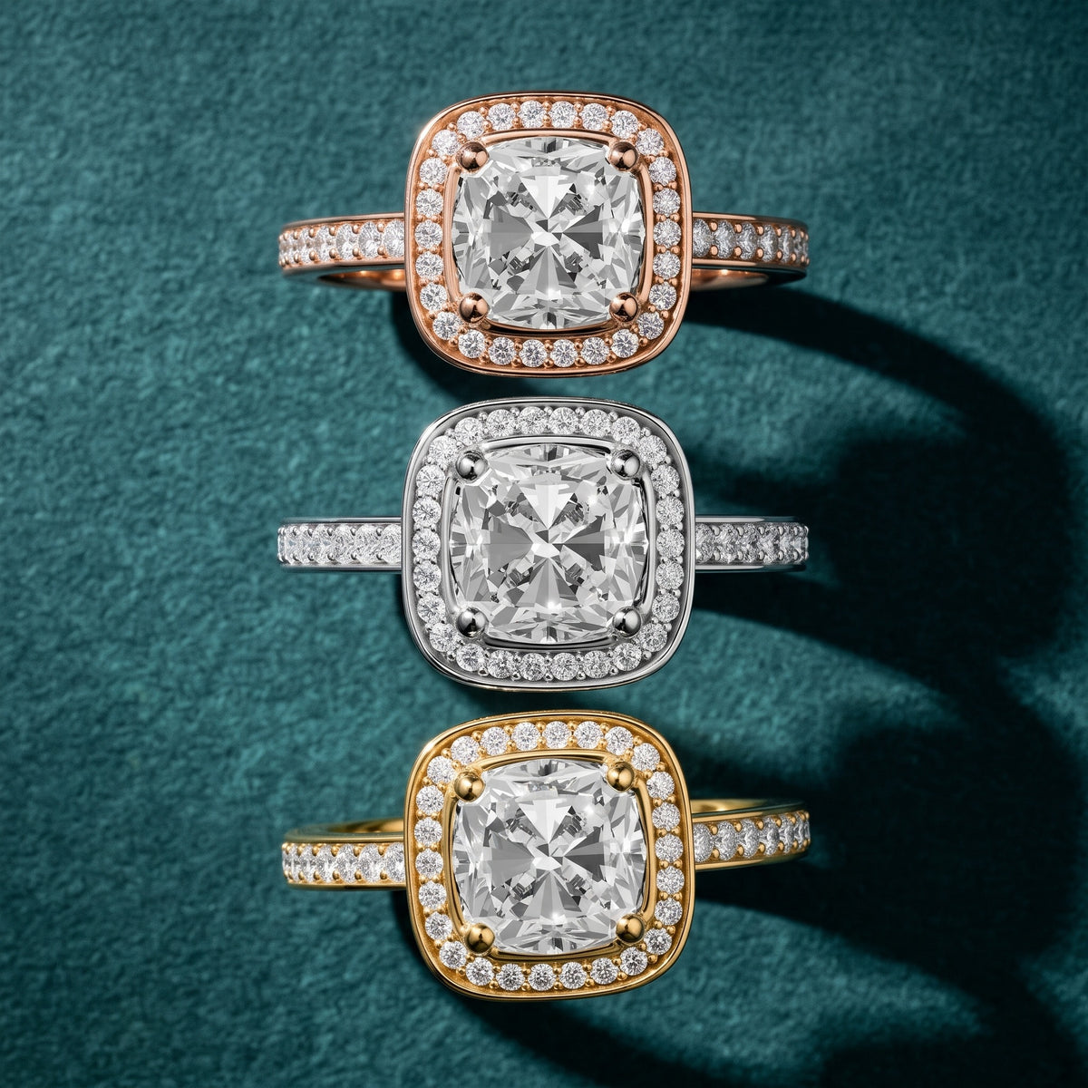 Nettie Halo Pavé Cushion Diamond Engagement Ring in Rose Gold - 3rings.jpg