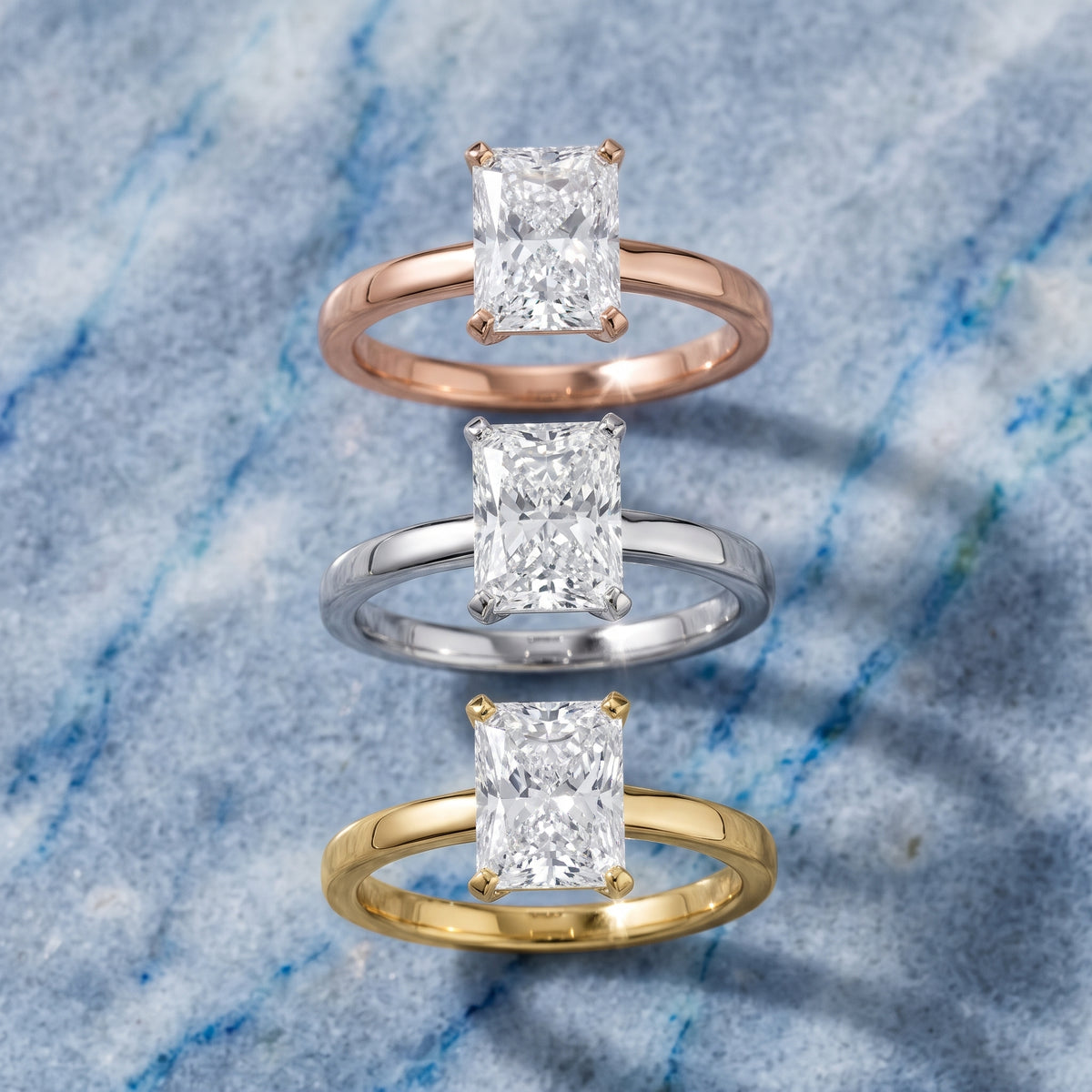 Liana Solitaire Claw Prong Radiant Diamond Engagement Ring in Silver - 3rings.jpg