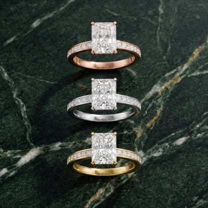 Brielle Channel Set Solitaire Radiant Diamond Engagement Ring in Rose Gold - 3rings.jpg