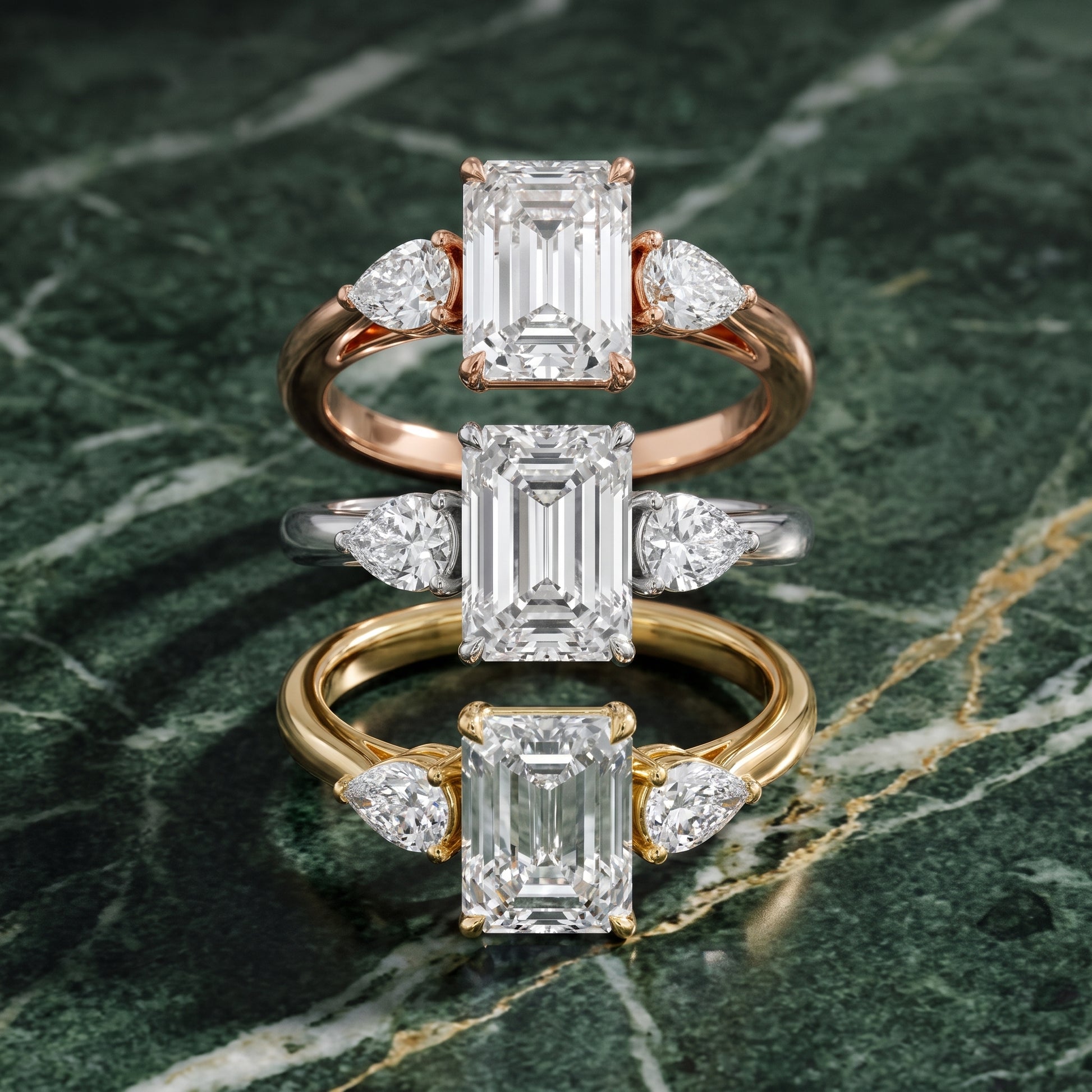 Phoebe Three-Stone Emerald Diamond Ring in White Gold - 3rings.jpg