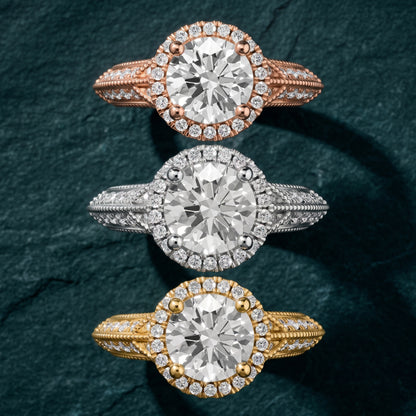 Logan Milgrain Halo Round Diamond Engagement Ring in Rose Gold - 3rings.jpg