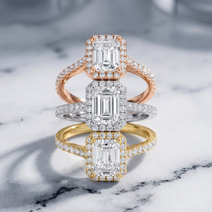 Sophie Halo Pavé Emerald Diamond Ring in Silver - 3rings.jpg
