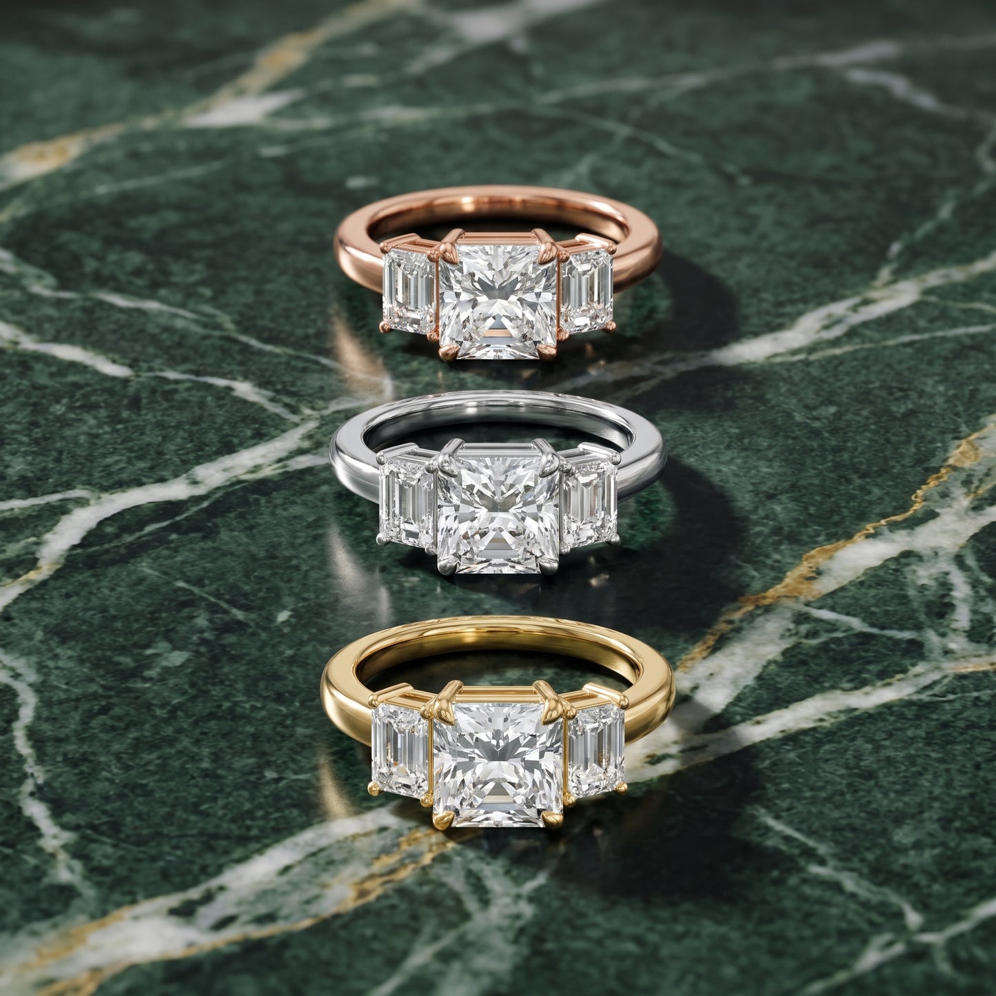 Zoe Three-Stone Radiant Diamond Ring in Platinum - 3rings.jpg