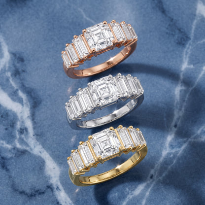 Mara Sidestone Baguette Accent Asscher Diamond Engagement Ring in Rose Gold - 3rings.jpg