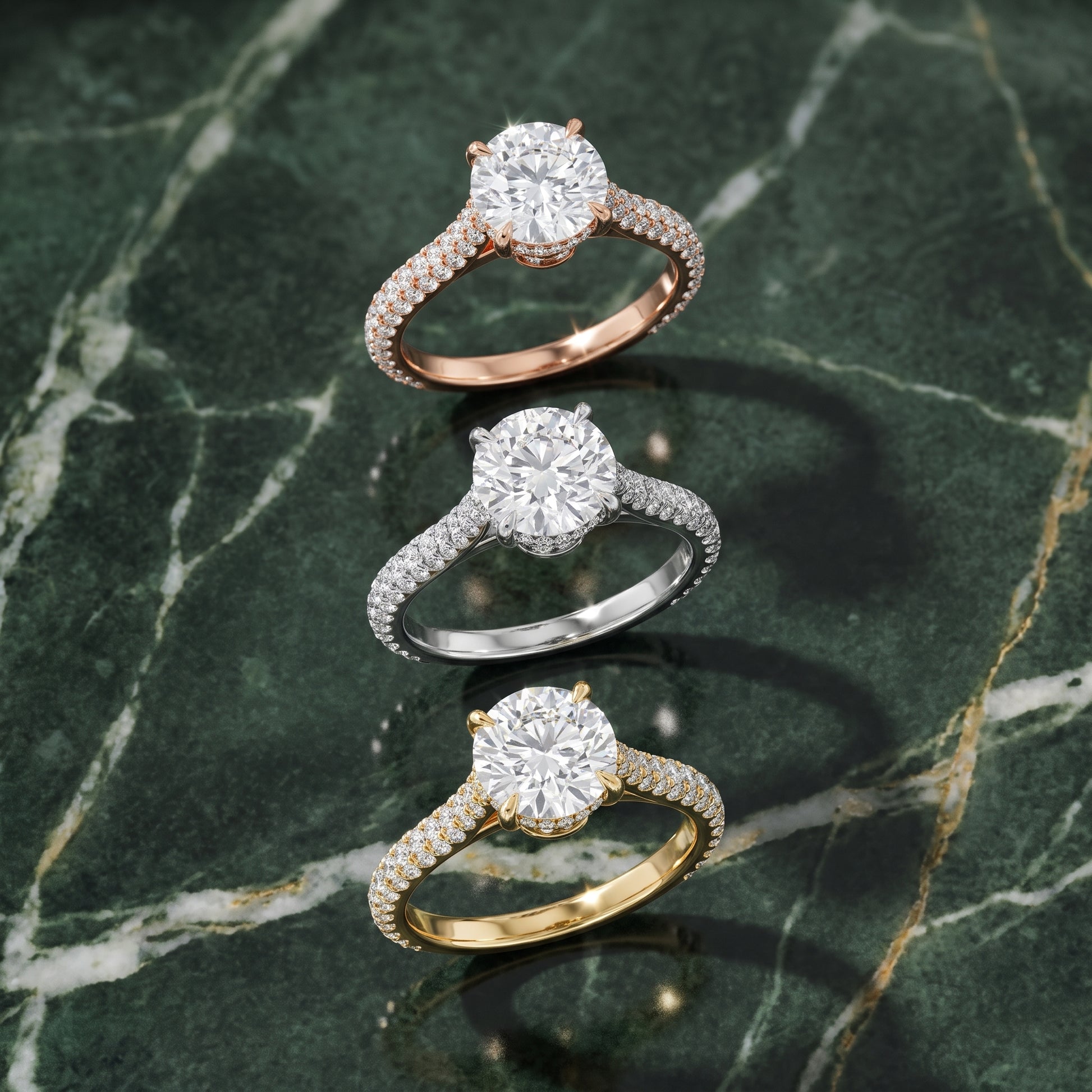 Della Hidden Halo Pavé Round Diamond Engagement Ring in Rose Gold - 3rings.jpg
