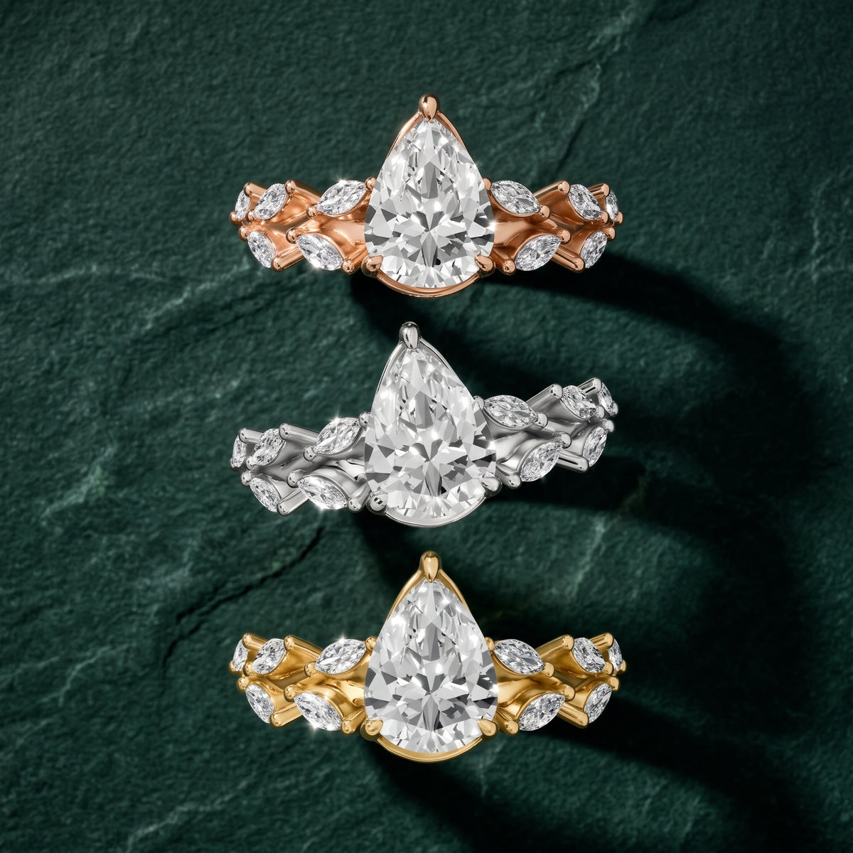 Maureen Leaf Garland Pear Diamond Engagement Ring in Rose Gold - 3rings.jpg