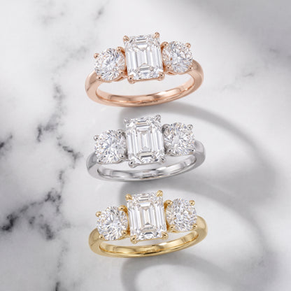 Esme Three-Stone Tapered Emerald Diamond Ring in Rose Gold - 3rings.jpg