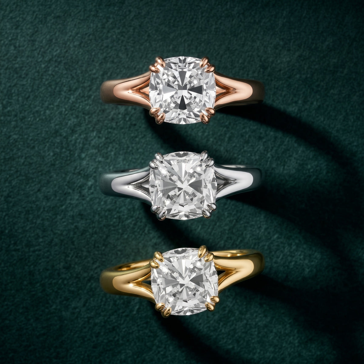Jillian Solitaire Split Shank Cushion Diamond Engagement Ring in Platinum - 3rings.jpg