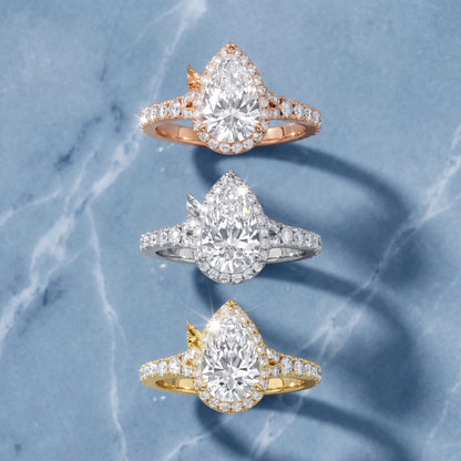 Bella Halo Pavé Pear Diamond Engagement Ring in Silver - 3rings.jpg