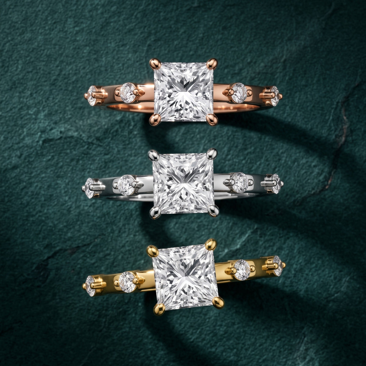 Elena Radiance Princess Cut Diamond Engagement Ring in Platinum - 3rings.jpg