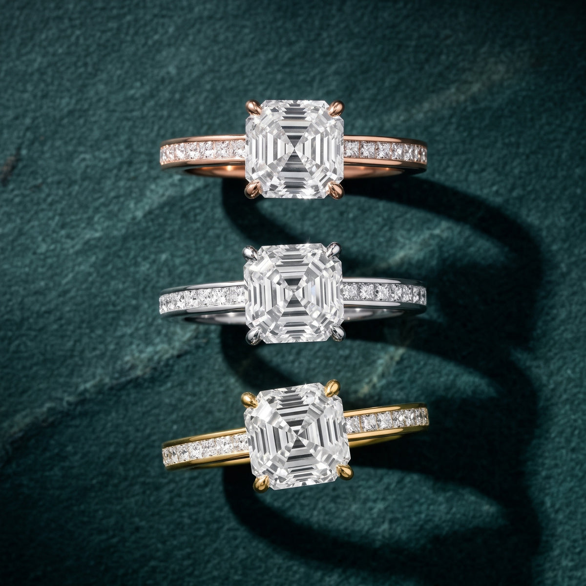 Freja Channel Set Asscher Diamond Engagement Ring in Rose Gold - 3rings.jpg