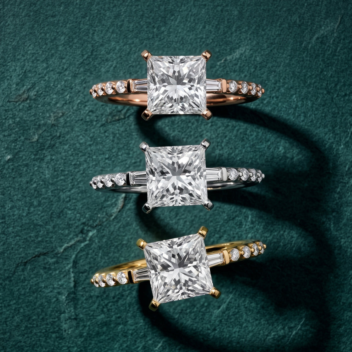 Taos Beaded Baguette Princess Diamond Engagement Ring in White Gold - 3rings.jpg