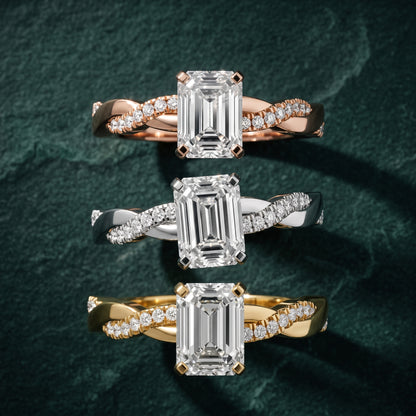 Twisted Side Stone Emerald Diamond Engagement Ring in Silver - 3rings.jpg