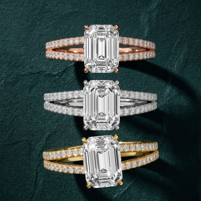 Carmel Hidden Halo Split Shank Emerald Diamond Engagement Ring in Platinum - 3rings.jpg
