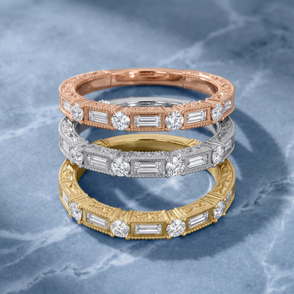 Kyla Milgrain Bezel Baguette & Round Diamond Half Eternity Band in Silver - 3rings.jpg