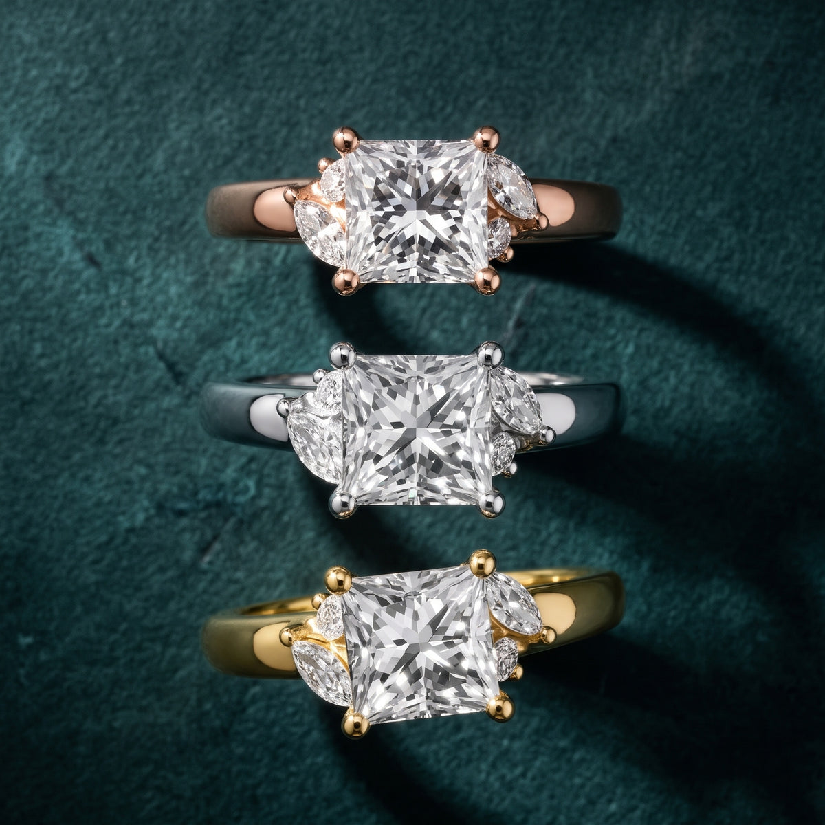 Napa Leaf Cluster Princess Diamond Engagement Ring in Platinum - 3rings.jpg