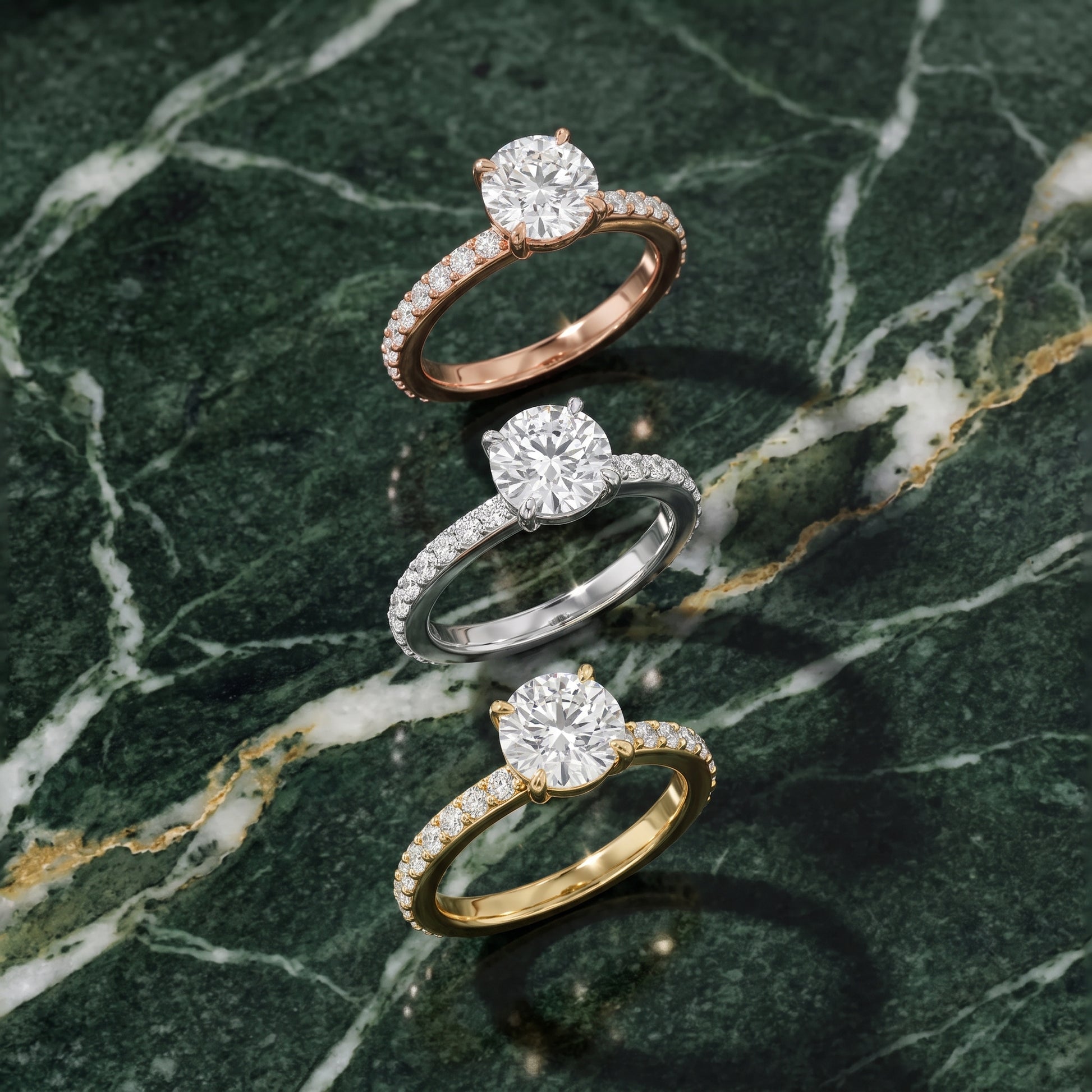 Aisha Pavé Solitaire Round Diamond Engagement Ring in Rose Gold - 3rings.jpg